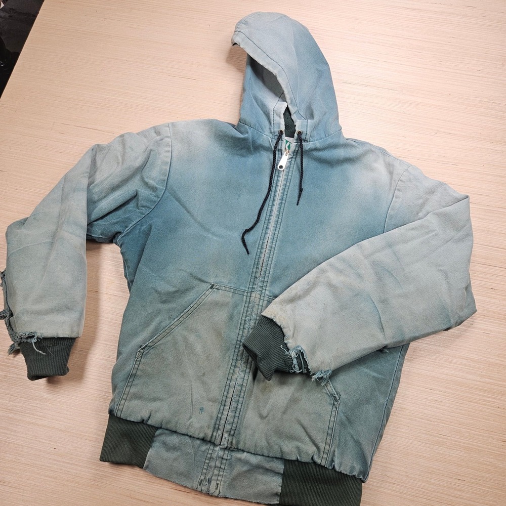 Vintags Thrashed Key Canvas Hooded Jacket Mens S Blue Workwear Talon USA Made